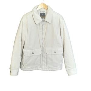 H&M Womens Cream Corduroy Front Zip Fully Lined Barn Jacket Size Large